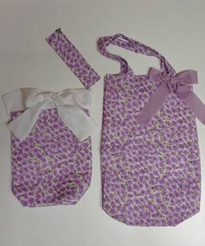 Set literario (Bolso + funda para libros + Marcapáginas) (Estampado flores lila)